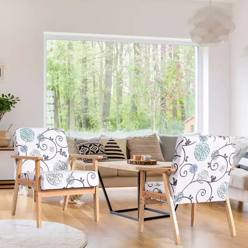 Costway Poltrona accentata 2PZ Sedia imbottita per casa/ufficio con telaio in legno Bianco/Blu/Giallo