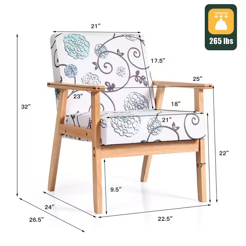 Costway Poltrona accentata 2PZ Sedia imbottita per casa/ufficio con telaio in legno Bianco/Blu/Giallo