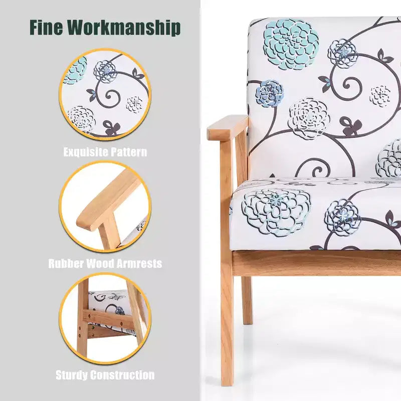 Costway Poltrona accentata 2PZ Sedia imbottita per casa/ufficio con telaio in legno Bianco/Blu/Giallo