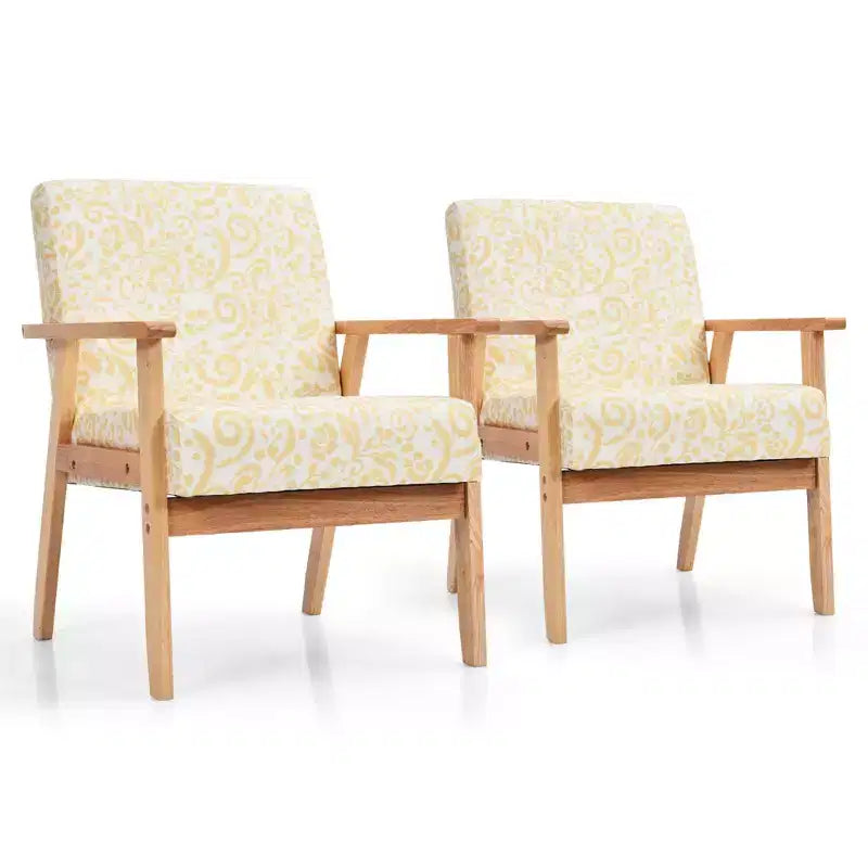 Costway Poltrona accentata 2PZ Sedia imbottita per casa/ufficio con telaio in legno Bianco/Blu/Giallo