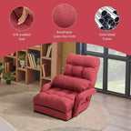 Poltrona Pieghevole da Terra Costway con Schienale Regolabile in 6 Posizioni e Cuscino Lombare Rosso/Grigio