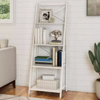 Lavish Home 4-Tier Ladder Bookshelf with X-Back Frame  Freestanding Bookcase, White