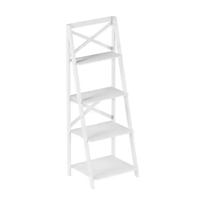 Lavish Home Scaffale a Scala a 4 Livelli con Telaio a X, Libreria Autoportante, Bianco