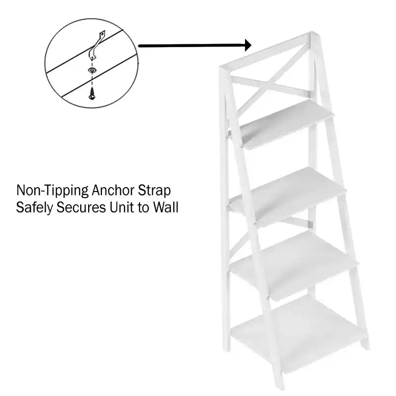 Lavish Home Scaffale a Scala a 4 Livelli con Telaio a X, Libreria Autoportante, Bianco