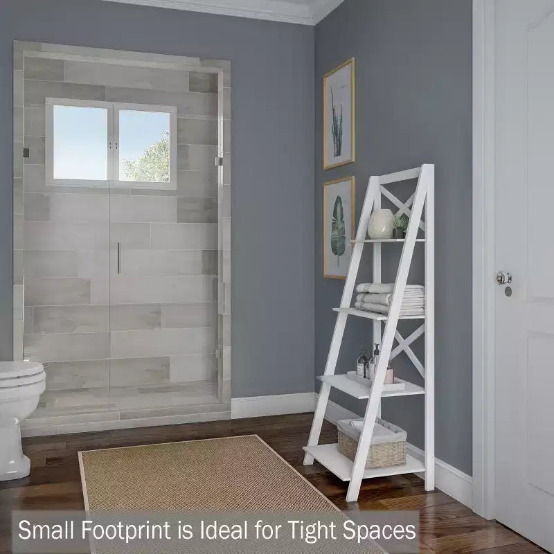 Lavish Home Scaffale a Scala a 4 Livelli con Telaio a X, Libreria Autoportante, Bianco