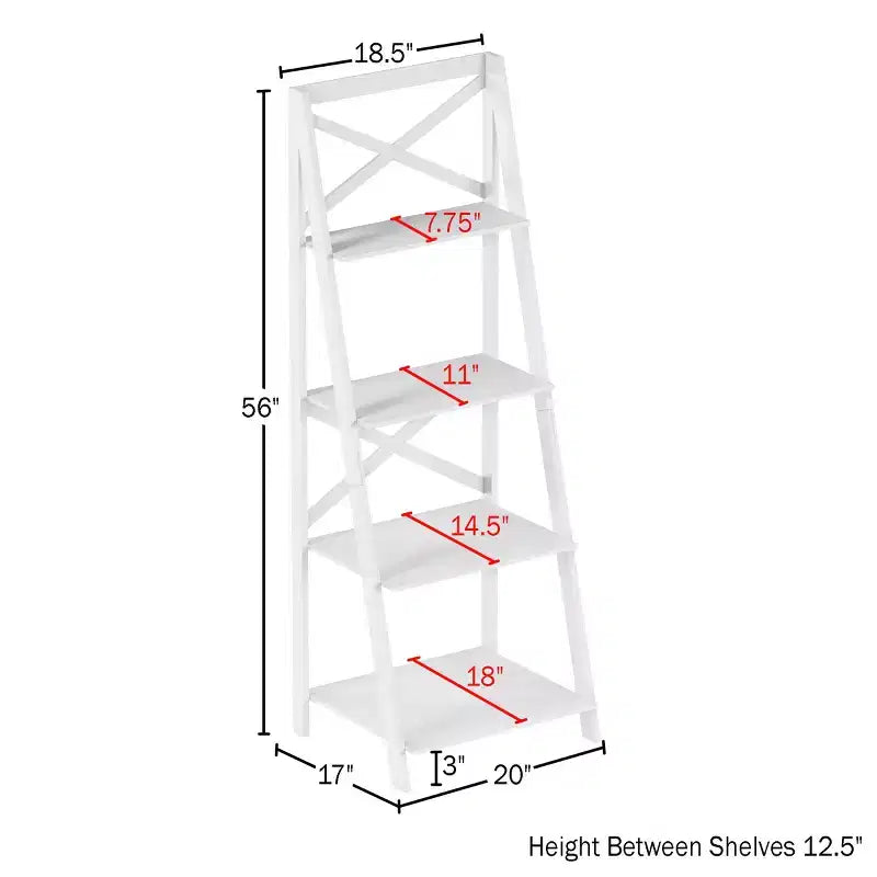 Lavish Home Scaffale a Scala a 4 Livelli con Telaio a X, Libreria Autoportante, Bianco