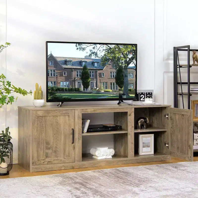 Mobile TV Costway 58'' Mobile con Consolle Centro Intrattenimento con 2 Armadietti per TV 65'' Naturale\Nero\Noce