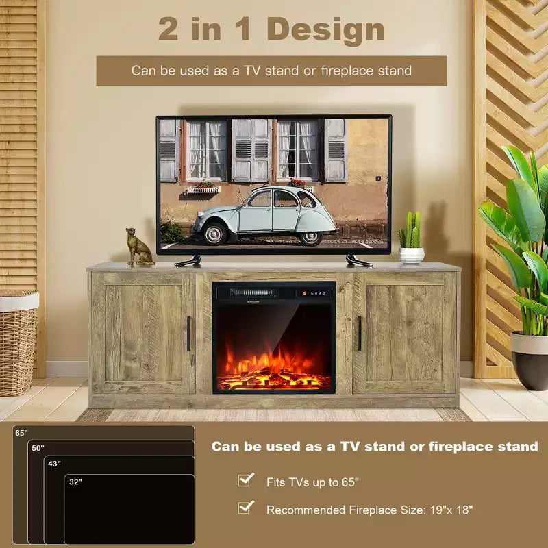 Mobile TV Costway 58'' Mobile con Consolle Centro Intrattenimento con 2 Armadietti per TV 65'' Naturale\Nero\Noce