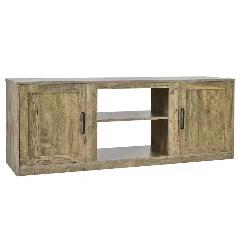 Mobile TV Costway 58'' Mobile con Consolle Centro Intrattenimento con 2 Armadietti per TV 65'' Naturale\Nero\Noce