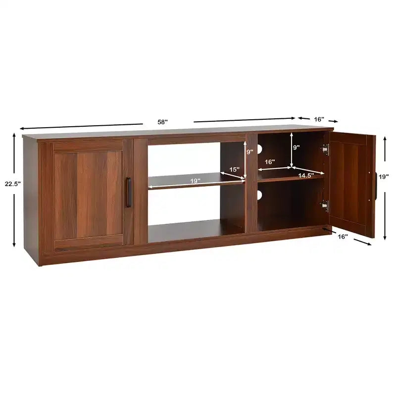 Mobile TV Costway 58'' Mobile con Consolle Centro Intrattenimento con 2 Armadietti per TV 65'' Naturale\Nero\Noce