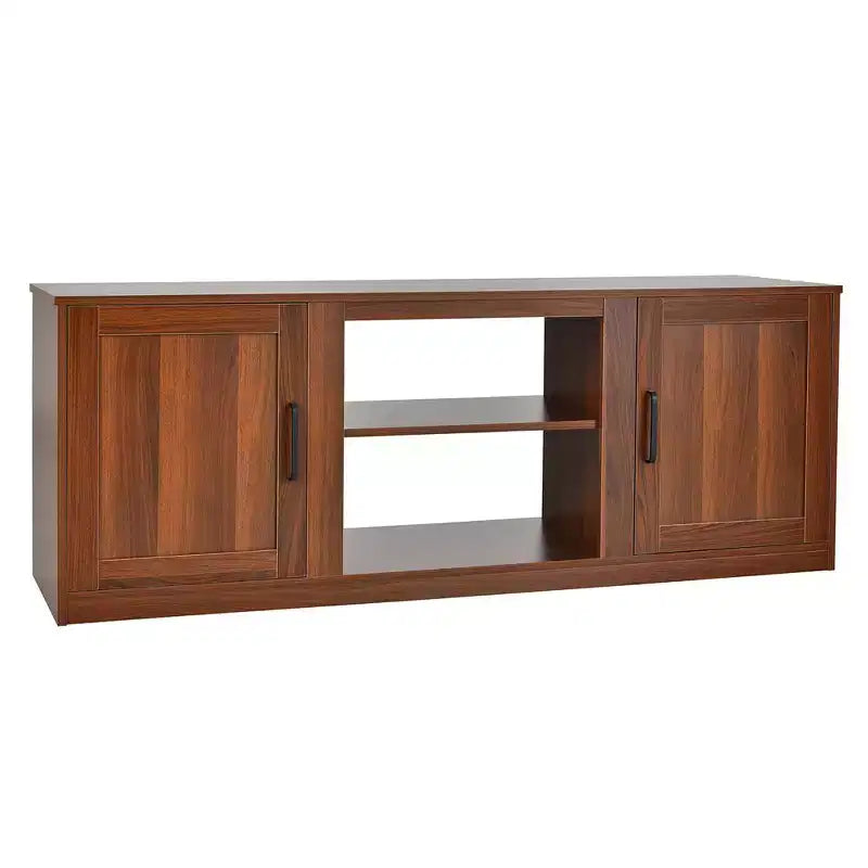 Mobile TV Costway 58'' Mobile con Consolle Centro Intrattenimento con 2 Armadietti per TV 65'' Naturale\Nero\Noce