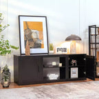 Mobile TV Costway 58'' Mobile con Consolle Centro Intrattenimento con 2 Armadietti per TV 65'' Naturale\Nero\Noce