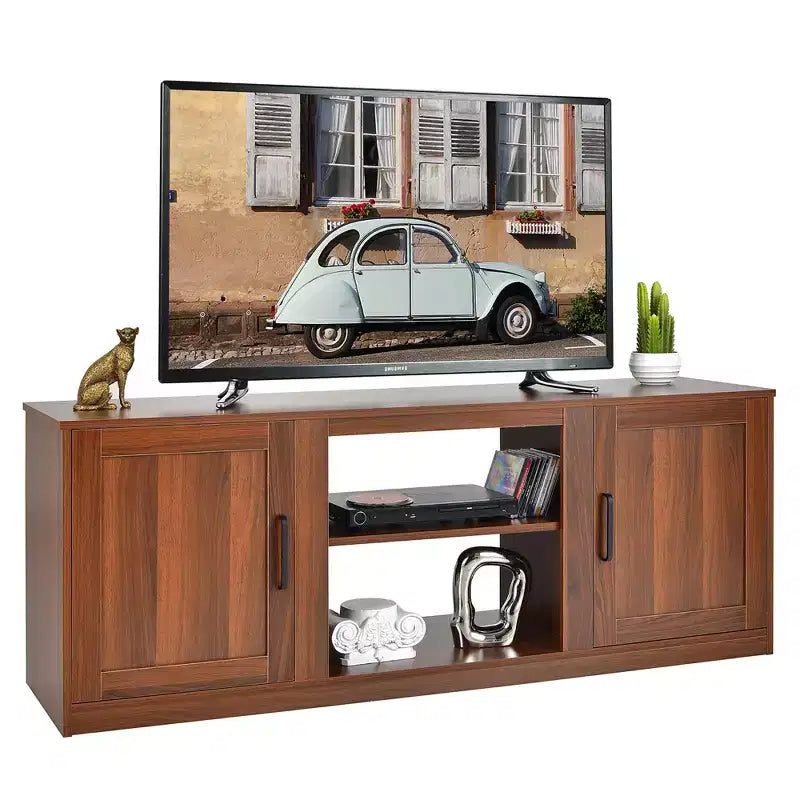 Mobile TV Costway 58'' Mobile con Consolle Centro Intrattenimento con 2 Armadietti per TV 65'' Naturale\Nero\Noce