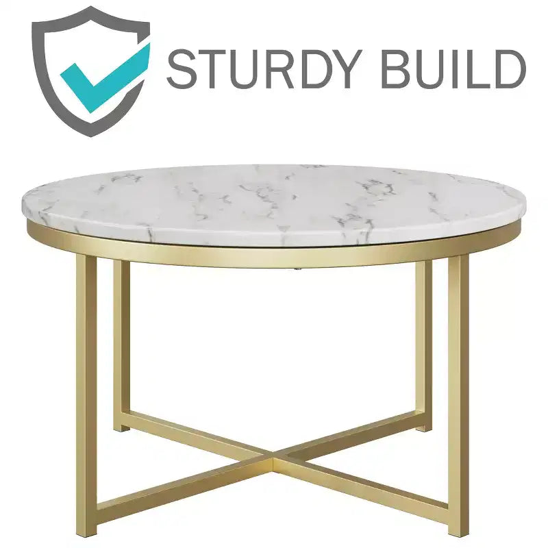 Tavolino rotondo Lavish Home con piano effetto marmo e base in metallo a croce, bianco/oro