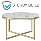 Tavolino rotondo Lavish Home con piano effetto marmo e base in metallo a croce, bianco/oro