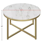 Tavolino rotondo Lavish Home con piano effetto marmo e base in metallo a croce, bianco/oro
