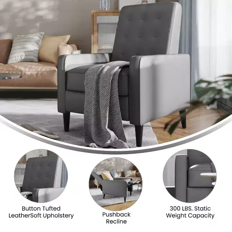 Poltrona reclinabile Darcy Merrick Lane, design moderno di metà secolo, imbottitura trapuntata, schienale ergonomico a spinta, per soggiorno