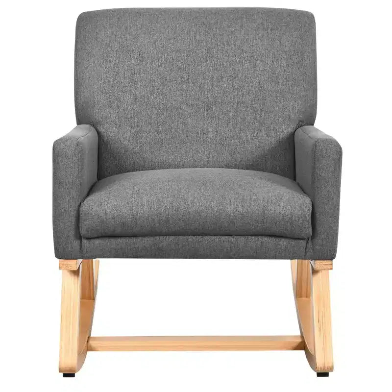Costway Sedia a dondolo imbottita con braccioli e supporto lombare, design moderno di metà secolo, beige/grigio