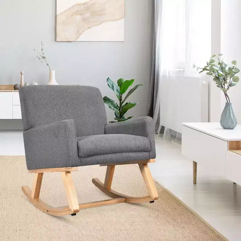 Costway Sedia a dondolo imbottita con braccioli e supporto lombare, design moderno di metà secolo, beige/grigio