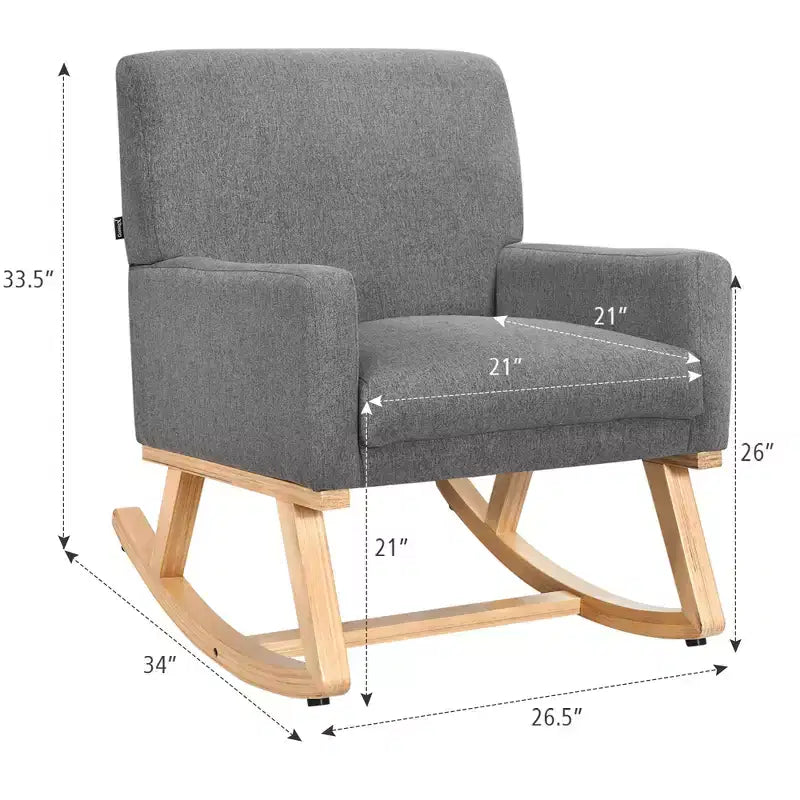 Costway Sedia a dondolo imbottita con braccioli e supporto lombare, design moderno di metà secolo, beige/grigio