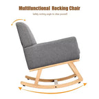 Costway Sedia a dondolo imbottita con braccioli e supporto lombare, design moderno di metà secolo, beige/grigio