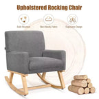 Costway Sedia a dondolo imbottita con braccioli e supporto lombare, design moderno di metà secolo, beige/grigio