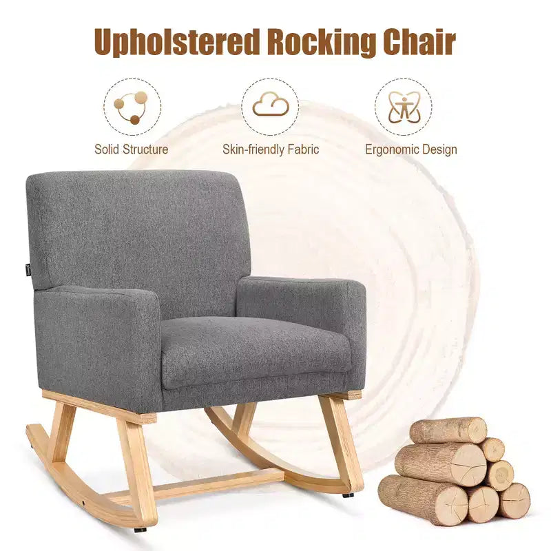 Costway Sedia a dondolo imbottita con braccioli e supporto lombare, design moderno di metà secolo, beige/grigio