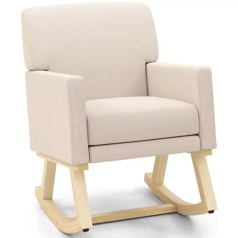 Costway Sedia a dondolo imbottita con braccioli e supporto lombare, design moderno di metà secolo, beige/grigio