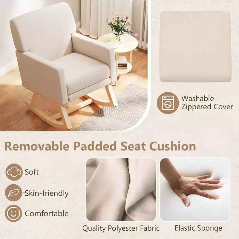 Costway Sedia a dondolo imbottita con braccioli e supporto lombare, design moderno di metà secolo, beige/grigio