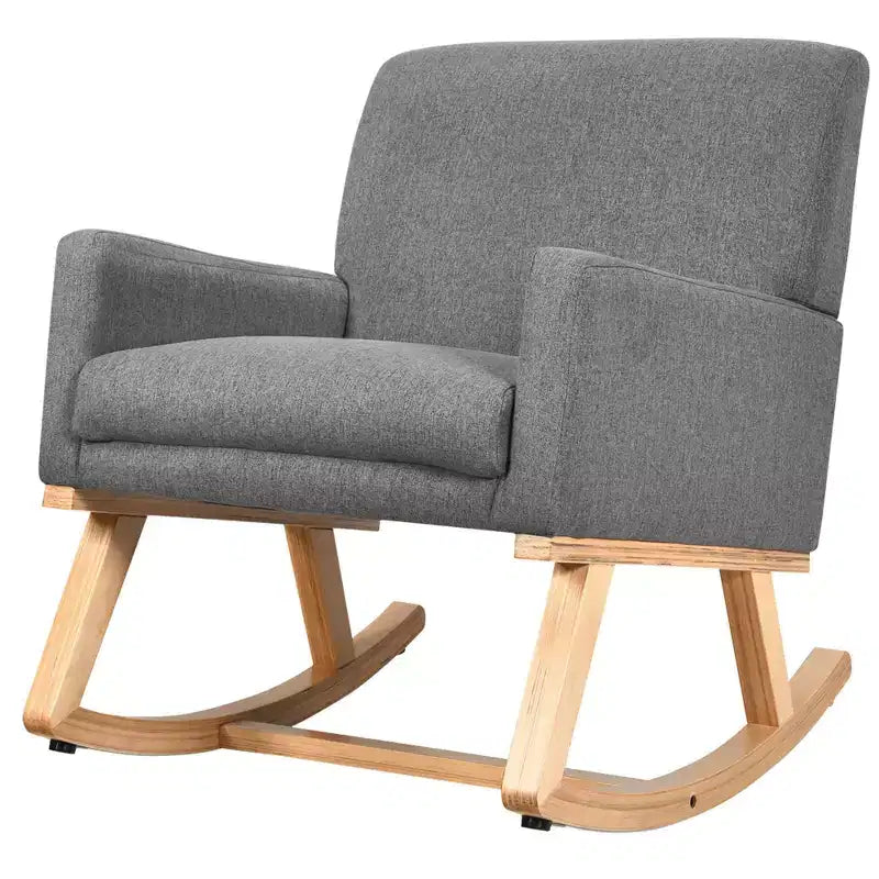 Costway Sedia a dondolo imbottita con braccioli e supporto lombare, design moderno di metà secolo, beige/grigio