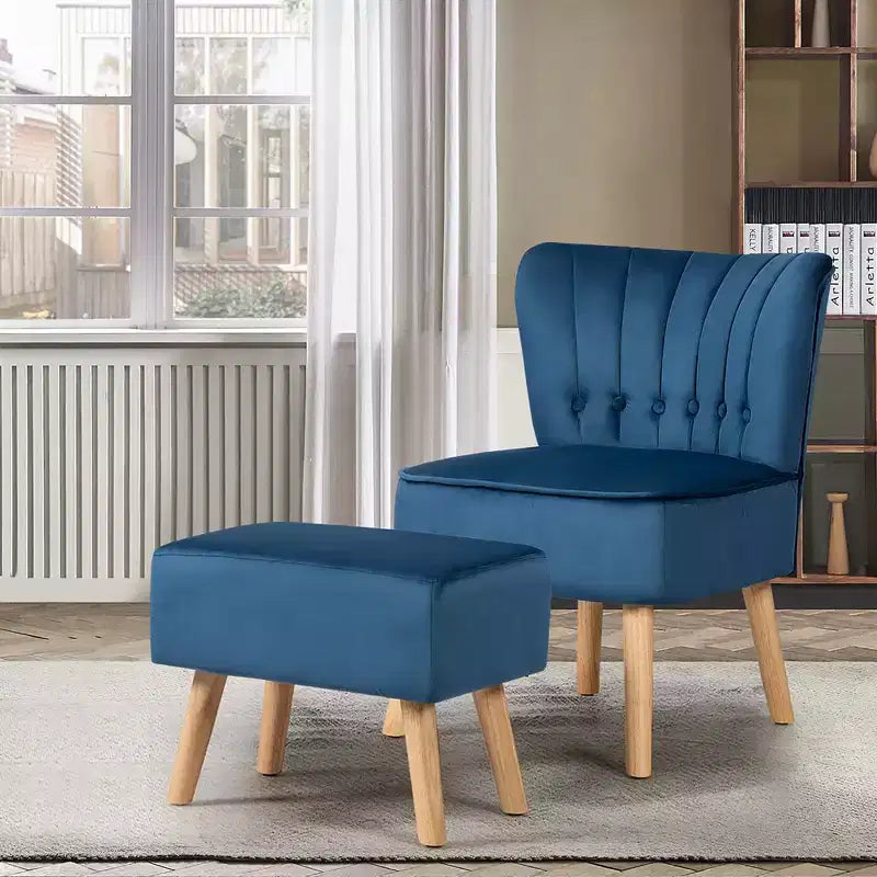 Set divano Costway con poltrona relax e pouf, imbottitura spessa, bottoni trapuntati, gambe in legno, rosa/blu/verde