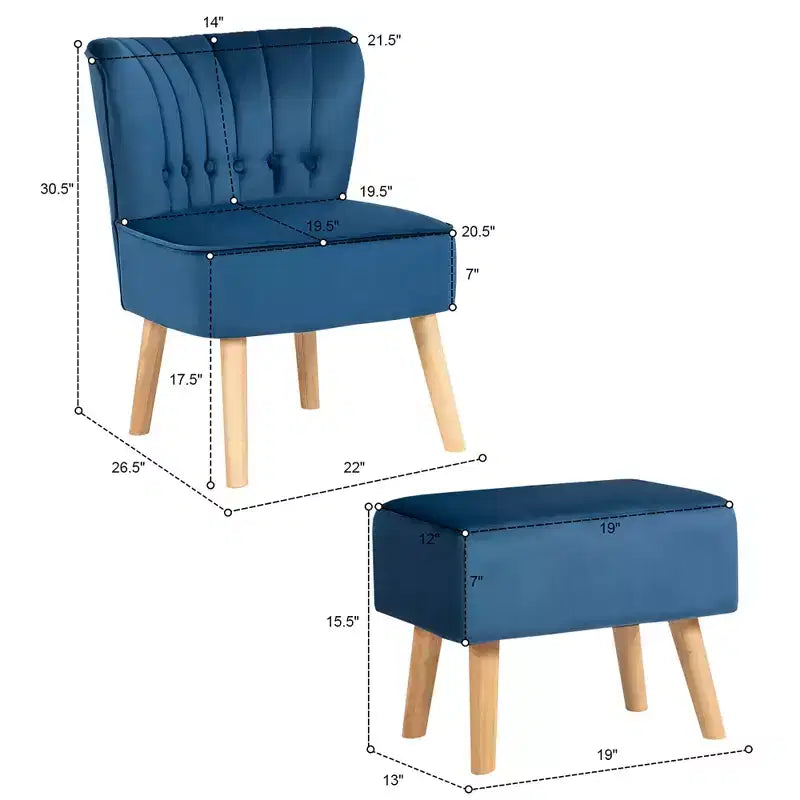 Set divano Costway con poltrona relax e pouf, imbottitura spessa, bottoni trapuntati, gambe in legno, rosa/blu/verde