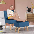 Set divano Costway con poltrona relax e pouf, imbottitura spessa, bottoni trapuntati, gambe in legno, rosa/blu/verde