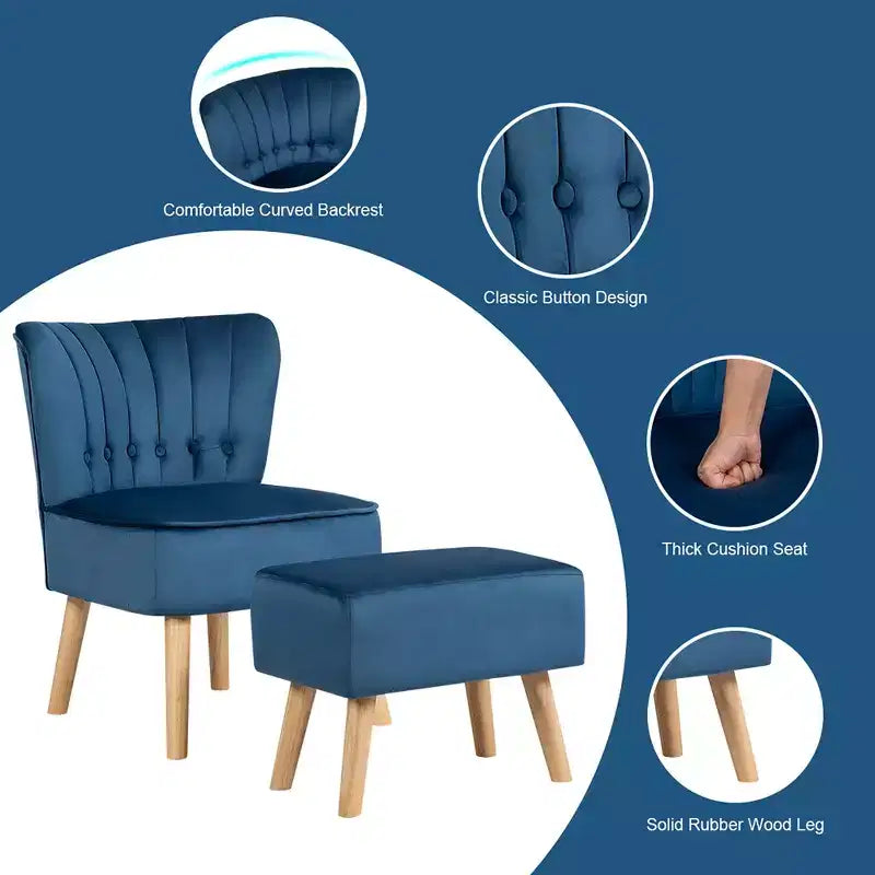 Set divano Costway con poltrona relax e pouf, imbottitura spessa, bottoni trapuntati, gambe in legno, rosa/blu/verde