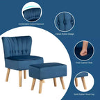 Set divano Costway con poltrona relax e pouf, imbottitura spessa, bottoni trapuntati, gambe in legno, rosa/blu/verde