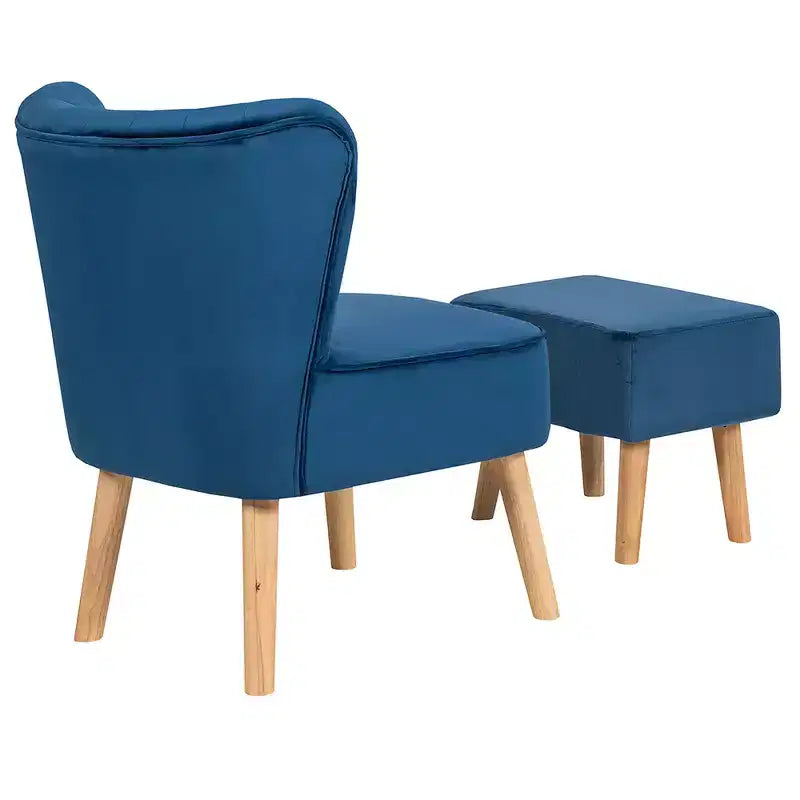 Set divano Costway con poltrona relax e pouf, imbottitura spessa, bottoni trapuntati, gambe in legno, rosa/blu/verde