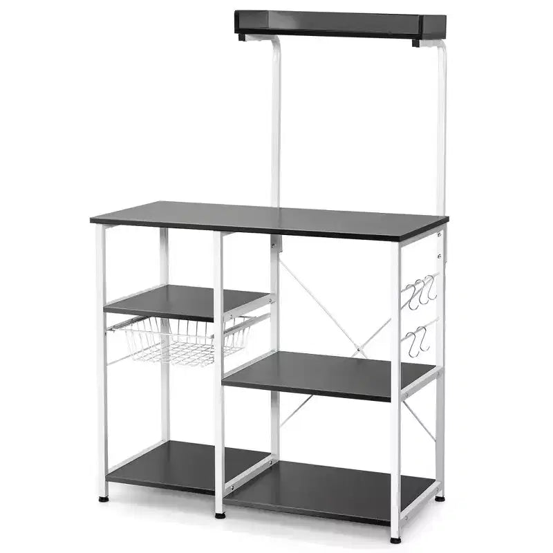 Costway Scaffale da Panettiere Vintage a 4 Livelli con Cesto e 5 Ganci per Cucina e Forno a Microonde