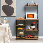 Costway Scaffale da Panettiere Vintage a 4 Livelli con Cesto e 5 Ganci per Cucina e Forno a Microonde