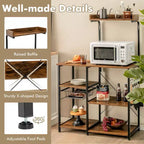 Costway Scaffale da Panettiere Vintage a 4 Livelli con Cesto e 5 Ganci per Cucina e Forno a Microonde