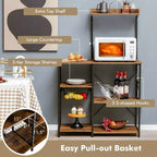 Costway Scaffale da Panettiere Vintage a 4 Livelli con Cesto e 5 Ganci per Cucina e Forno a Microonde