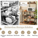 Costway Scaffale da Panettiere Vintage a 4 Livelli con Cesto e 5 Ganci per Cucina e Forno a Microonde