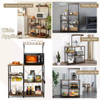 Costway Scaffale da Panettiere Vintage a 4 Livelli con Cesto e 5 Ganci per Cucina e Forno a Microonde