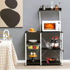 Costway Scaffale da Panettiere Vintage a 4 Livelli con Cesto e 5 Ganci per Cucina e Forno a Microonde