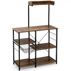 Costway Scaffale da Panettiere Vintage a 4 Livelli con Cesto e 5 Ganci per Cucina e Forno a Microonde