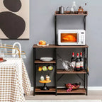 Costway Scaffale da Panettiere Vintage a 4 Livelli con Cesto e 5 Ganci per Cucina e Forno a Microonde