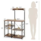Costway Scaffale da Panettiere Vintage a 4 Livelli con Cesto e 5 Ganci per Cucina e Forno a Microonde