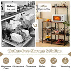 Costway Scaffale da Panettiere Vintage a 4 Livelli con Cesto e 5 Ganci per Cucina e Forno a Microonde