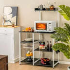 Costway Scaffale da Panettiere Vintage a 4 Livelli con Cesto e 5 Ganci per Cucina e Forno a Microonde