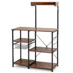 Costway Scaffale da Panettiere Vintage a 4 Livelli con Cesto e 5 Ganci per Cucina e Forno a Microonde