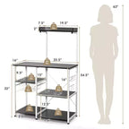Costway Scaffale da Panettiere Vintage a 4 Livelli con Cesto e 5 Ganci per Cucina e Forno a Microonde
